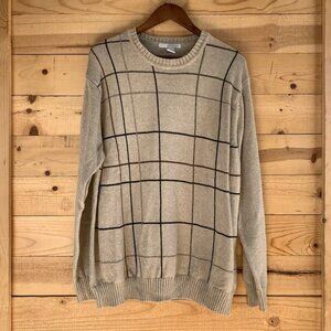 Geoffrey Beene Men's XL Pullover Sweater Beige Plaid Grandpacore Neutral Crew